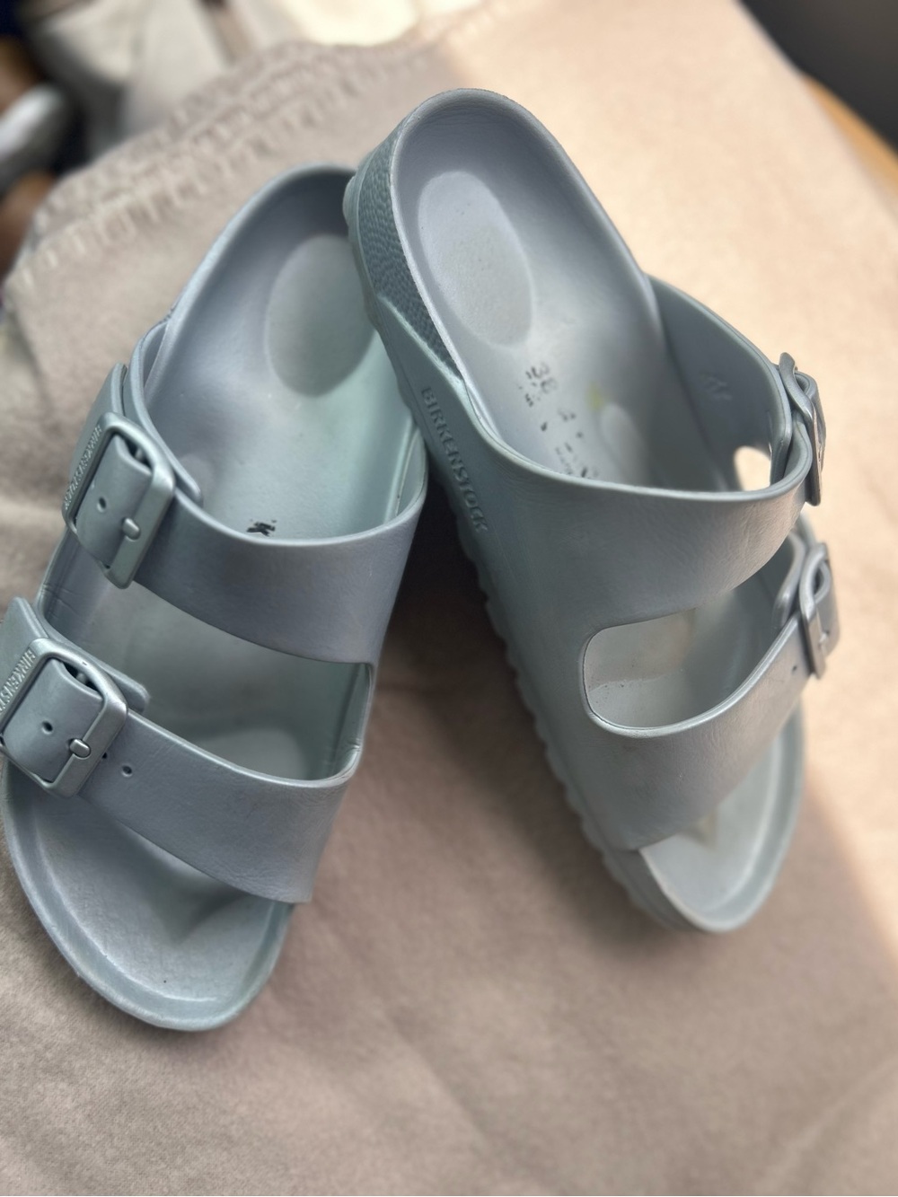 Birkenstock Arizona EVA Sandals in gray/silver size 7(38)